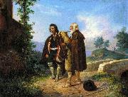 Ludwig Vogel, Two peasants, one with the bagpipes by a bridge